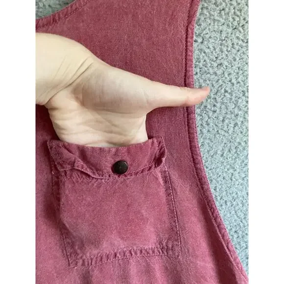 Vintage Express Midi Dress 1 Medium Tank Pockets Jersey Round Neck Stone Red 80s - Picture 3 of 13